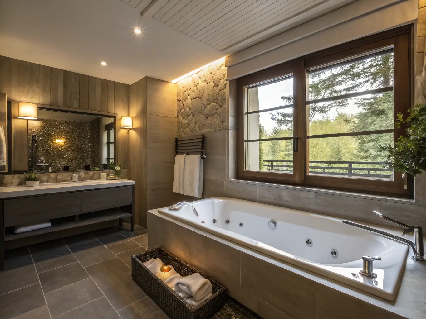 A modern, spa-like bathroom with elegant tiling and contemporary fixtures, reflecting DOMIFY's bathroom remodeling skills.