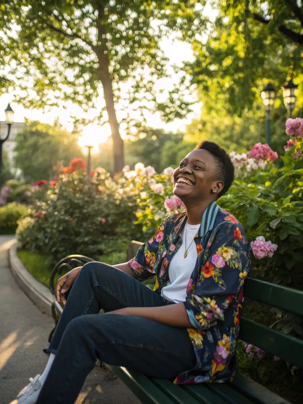 A happy DOMIFY client relaxing in their newly landscaped garden, illustrating the ease and enjoyment of our hassle-free services.